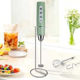 Sakgos Milk Frother with Stand Rechargeable-Handheld Coffee Frother with 3 Stainless Whisks 3 Speed Adjustable, Electric Whisk Drink Mixer, Foam Maker Blender for Matcha Latte Cappuccino Chocolate