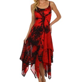 Sakkas 902 Annabella Corset Bodice Handkerchief Hem Dress - Black/Red - One Size Regular
