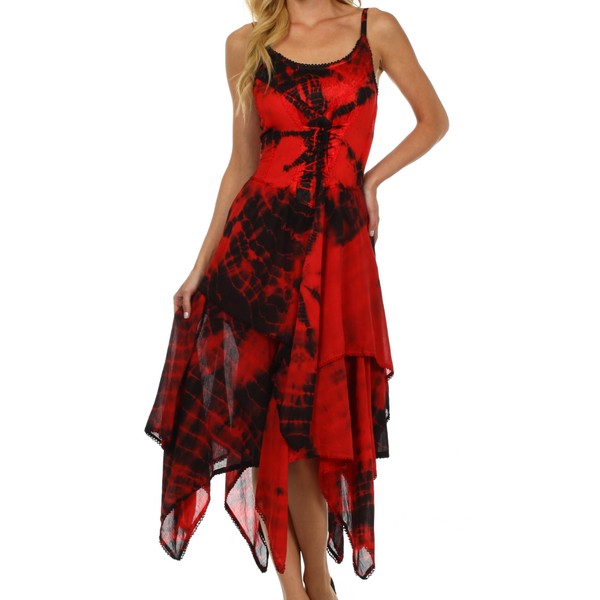 Sakkas 902 Annabella Corset Bodice Handkerchief Hem Dress - Black/Red