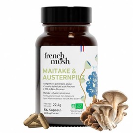 French Mush Duo Maitake & Kräuterseitling Bio – 56 vegane Kapseln – Sättigung, Verdauung & Stoffwechsel – Konzentrierte Extrakte (20% Beta-Glucane) – 2 Kapseln/Tag – Laborgeprüft
