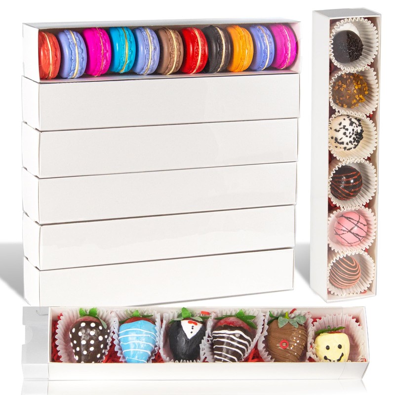 RomanticBaking 50 Pack Long Strawberry Boxes Macaron boxes Truffle Boxes