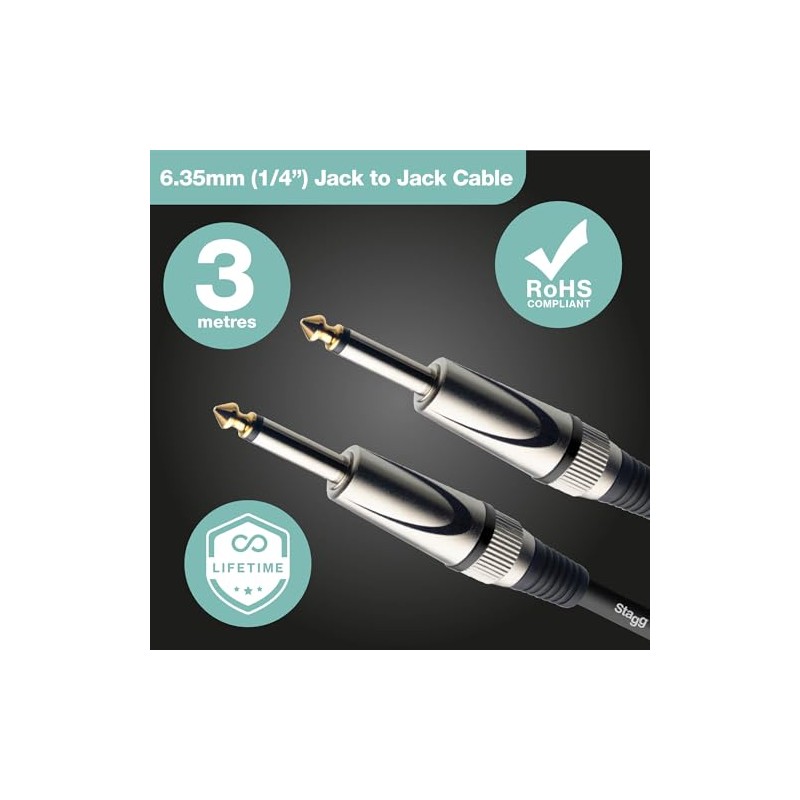 Stagg 10 ft. Serie S, phone-plug/phone-plug, Deluxe Cable para instrumentos