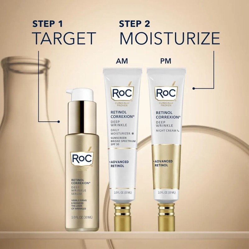 Correccin diaria de arrugas profundas con retinol Roc, SPF 30