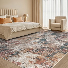Tortania Washable 9x12 Area Rug for Living Room: Modern Abstract Neutral Large Soft Thin Rugs - Non Slip Indoor Carpet for Bedroom Dining Room Office Nursery Home Floor Decoration - Colorful Multi