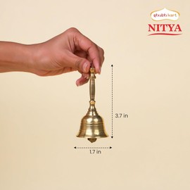 Shubhkart Solid Brass Ghanti for Pooja | 4 Inches Puja Bell for Temple | Hand Held Bell for Events Decoration, Food Line, Alarm, Jingles, Ringing and Service Bell (Large)