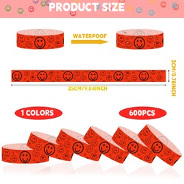 Neon Waterproof Wristbands - 500 Pack, Neon Party Wristbands, Colored Smile Face Pattern Paper Bracelet for Events (Red)