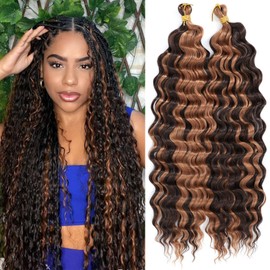 Eerya Long Curly Braiding Hair 18 Inch 2 Packs Deep Ocean Wave Crochet Hair for Black Women Deep Wave Braiding Hair for Boho Braids (18 inch, P4/30)