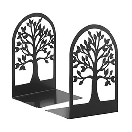 Metal Bookends Heavy Duty Books Bookend (Tree of Life) Decorative Bookends for Kids, Cookbooks, Movies, DVDs, Video Games, Black Bookends for Shelves, 1pair