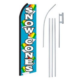 NEOPlex -"Snow Cones" Complete Flag Kit - Includes 12' Swooper Feather Business Flag with 15-Foot Anodized Aluminum Flagpole and Ground Spike
