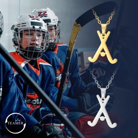 TEAMER Hockey Necklace Adjustable Hockey Ring Ice Hockey Sports Pendant Stainless Steel Unique Inspiration Jewellery for Hockey Lovers Players, Stainless Steel