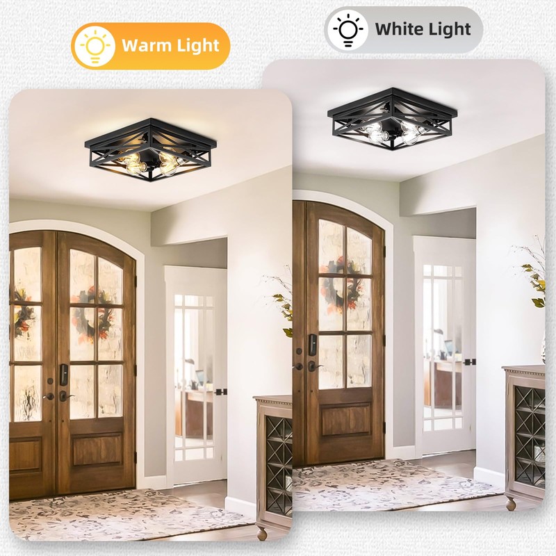 DIKAIDA 4-Light Flush Mount Ceiling Light Fixture, Kitchen Lights, Black