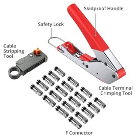 Hsthe Sea Compression Pliers Set Crimping Pliers Crimp Tool F Connector Set Stripping Tool Coaxial Cable Stripper RG59/RG6 with 20 Pieces Compression F-Connector for SAT Cable Coaxial Cable