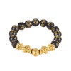 KINLNGEE Dual 24K Gold-Plated Pixiu Black Obsidian Feng Shui Bracelet,10mm