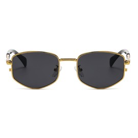 QVKUUT Classic Rectangular Sunglasses Retro Metal Frame Glasses for Men and Women, Gold/Black