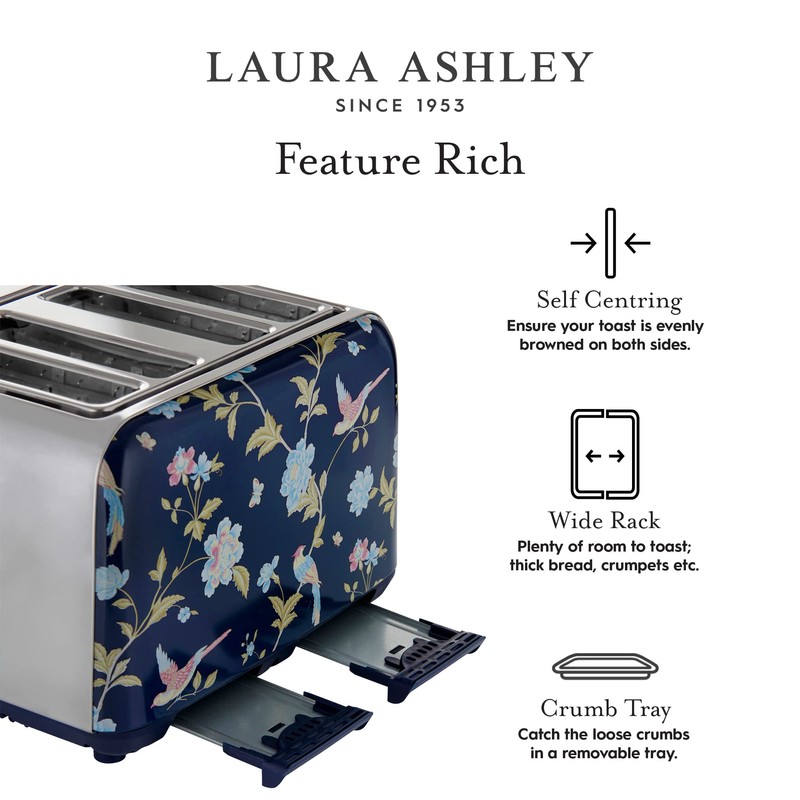 VQ Laura Ashley Elveden Navy Stainless Steel 4 Slice Toaster