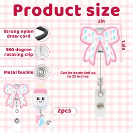 2Pcs Labor and Delivery Badge Reel, Bow and Mother Baby Badge Reel Set, Professional Nurse Id Card Holder with Alligator Clip for Office Student Work Hospital