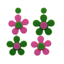 Acrylic Flower Earrings for Women,Double Daisy Drop Earrings,Resin Flowers Floral Earrings for Girl Teens Y2k Yellow White Flowers 60/70s Earrings (Colorful, acrylic)