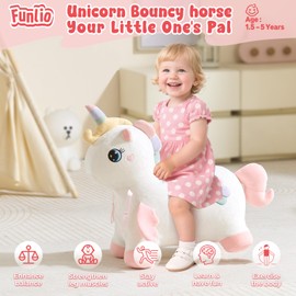 FUNLIO Unicorn Bouncy Horse, Rainbow Fairy Bouncy Pals for Toddlers 18 Months to 5 Years, Inflatable Ride on Unicorn, Removable Cover & Washing Machine Safe, Unique Horse Toys Gift, CPC & CE Certified