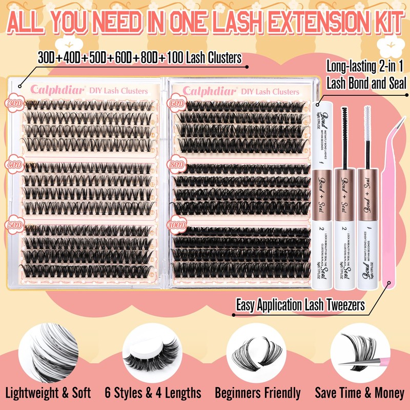 Cluster Lashes Kit Wispy Eyelashes Individual Clusters 480pcs D Curl