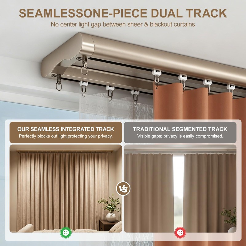 Double Curtain Track Ceiling Mount Silent Smooth, Aluminum Construction, Ideal