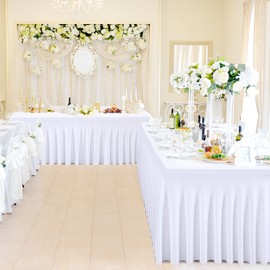 Besutolife 6ft White Tablecloth Rectangle Spandex Tablecloth 2PCS Banquet Table Skirts for Rectangle Tables Parties Wedding Dining Table