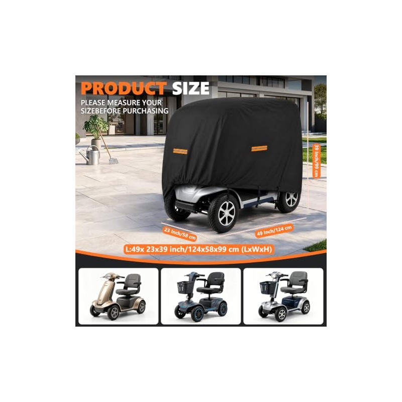 Heavy Duty 840D Mobility Scooter Cover Waterproof (BLACK, L(49 x