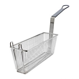 TrueCraftware-13-1/2" x 4-1/4" x 5-1/2" Rectangular Deep Fry Basket with Hook Heavy Duty Nickel Plated Iron with Coated Gray Handle - for Home and Restaurant Kitchen Frying Chips Fish Sausages