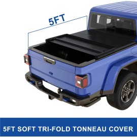 Unbranded 5FT 60.3“ Soft Tri-Fold Tonneau Cover For 2020-2024 Jeep Gladiator JT Truck Bed