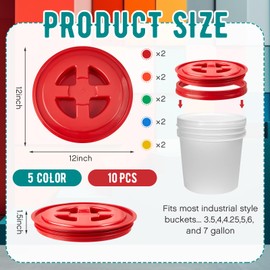 Yungyan 10 Pcs 5 Gallon Bucket Screw on Lid Screw Seal Lids for Plastic Bucket Reusable Plastic Leak Proof Pail Lids for Food Storage Containers with 2 Pcs Bucket Lid Openers, 5 Colors