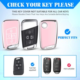 QBUC for Volkswagen Key Fob Cover, TPU Protection Key Case 5 Buttons Compatible with VW Tiguan Atlas Jetta Passat Golf Alltrack Arteon Accessories Smart Key (Pink)