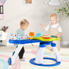 HONEY JOY Baby Activity Center, Discovery Activity Center and Table w/ 360° Walk-Around Seat, 3 Adjustable Heights, Music, Sounds & Developmental Toys, Activity Center for Babies 6-36 Months (Blue)