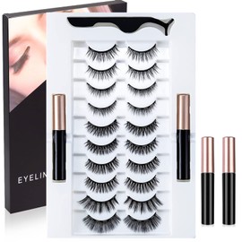 Shoonlo Pestañas Postizas Magneticas Naturales 3D 10 Pares, Set de Pestañas Postizas y Delineador Magnético Reutilizable- Pestañas de Iman Magnetico + Delineador para Pestañas Magnéticas + Pinzas