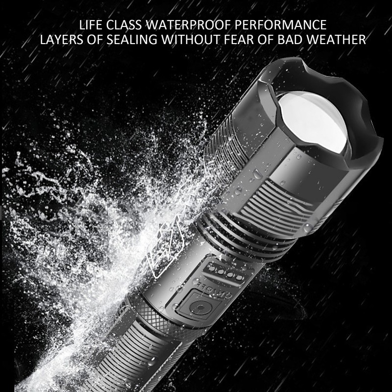 XHP50 Flashlight Zoom Power Display USB Charging Strong Brightness Torch