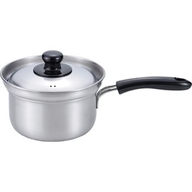 Wahei Freiz Tsubame Sanjo Non-Spill Single Handle Pot 6.3 Inches (16 cm) with Lid, Stainless Steel, Compatible with IH and Gas, Tsubame (Enzou) EM-006