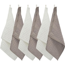 KYOSAMA Dish Towels, Dishcloths, Kitchen Towels, Thick, Approx. 11.4 x 11.4 inches (29 x 29 cm), Waffle Pattern Fabric, 6 Towels: 3 x Coffee, 3 x White