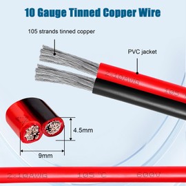 10 Gauge Wire 2 Conductor Tinned Copper Cable, Flexible 10 AWG Marine Wire for Solar Panel, LED Strip, Boat, Automotive, Trailer and Speaker (10 Gauge 100FT)