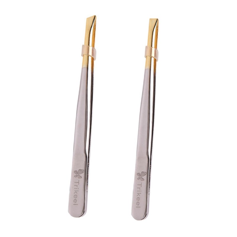 SAFIGLE 2sets Electroplated Stainless Steel Eyebrow Tweezers Flat and Oblique