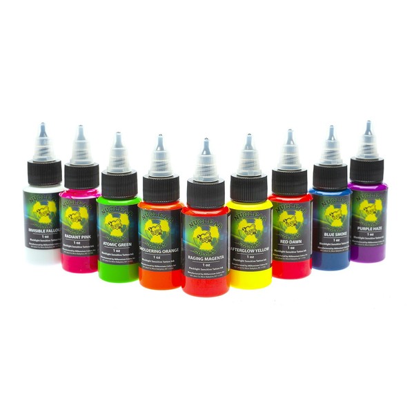 Tattoo Ink Set - MOM'S Nuclear UV Blacklight Colors 9 Primary 1/2oz
