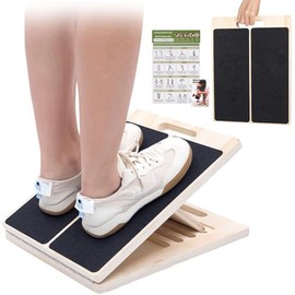 Slant Board for Calf Stretching, 5 Angle Portable Adjustable Calf Wooden Stretch Board with Training Poster, 300lb Weight Capacity for Ankle Heel Feet Leg Knees Physical Therapy Equipment