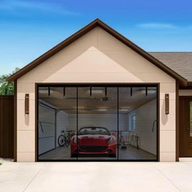 Magnetic Garage Door Screen for 16x7ft 2 3 Car Doors Durable Fiberglass Heavy Duty Mesh Garage Door Net, Pets Friendly Retractable Carport Garage Patio Porch RV Screen Curtain (Black, for 16x7ft)