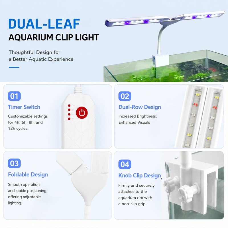 Led Aquarium Light Clip on Fish Tank Light Full Spectrum