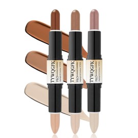 TYWQGFK 3 Palo de Contorno Maquillaje, 2 en 1 Maquillaje Highlight Shading Stick, Barras bronceadoras y correctoras a prueba de agua, corrector de contorno de doble cabeza, fácil de usar y difuminar.