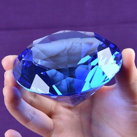 Zoogamo 2” / 60 mm Dark Blue Diamond Shaped Glass Crystal Paperweight – Home Office Decor & Wedding Favors Centerpieces Decoration with Gift Box