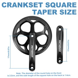 PATHGNAR Mountain Bike Crankset, 48T Charing Bike Crank Set with 170mm Arm 130BCD, Square Taper Single Speed Cranks Compatible with Single Speed Bicycle Electric Bikes