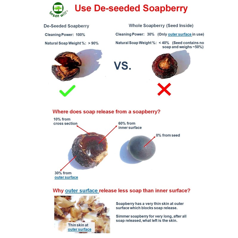 GREENWILL 0.75 Pound (12 Ounces) Organic De-seeded Soapberry/Soap Nut with