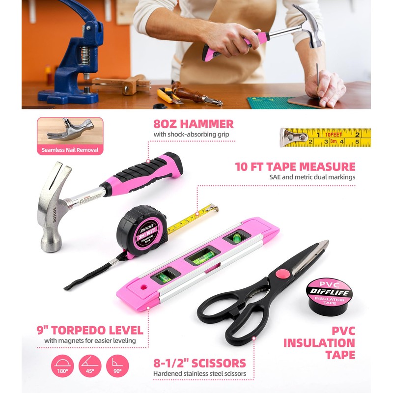 DIFFLIFE power-screwdrivers 3.6V tool ses 143Pcs tool set pink for