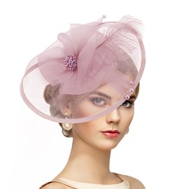 Zinniday Pink Feather Victoria Fascinator - Elegant 2025 Derby Fascinators Attire Hat with Hairpin,1920s 50s Tea Party Kentucky Hats for Lady Women Girls Masquerade Event Party Costume Accessories