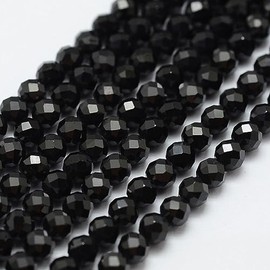 LiQunSweet 130 Pcs 3mm Natural Black Spinel Beads Strands Faceted Round Small Loose Crystal Gemstone Bead Spacer for DIY Jewelry Craft Making