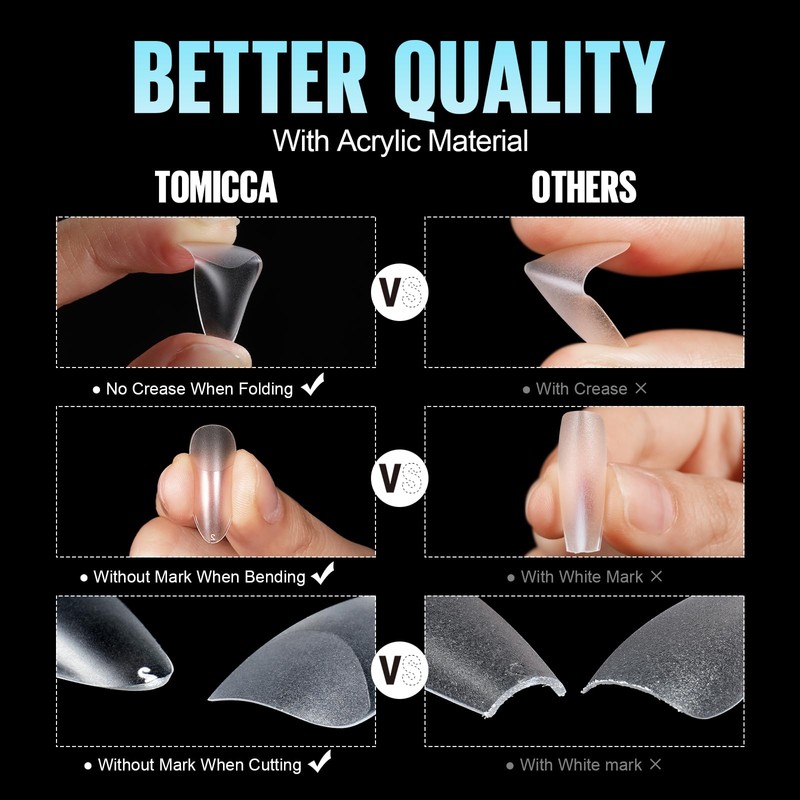 TOMICCA Almond Medium Nail Tips with Nail Glue Set, Nail