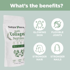 Nature's Nova Multi Collagen Peptides Powder - Type I,II,III,V,X with Biotin, Hyaluronic Acid, Vitamin C - Unflavored, Easily Dissolved, Non-GMO
